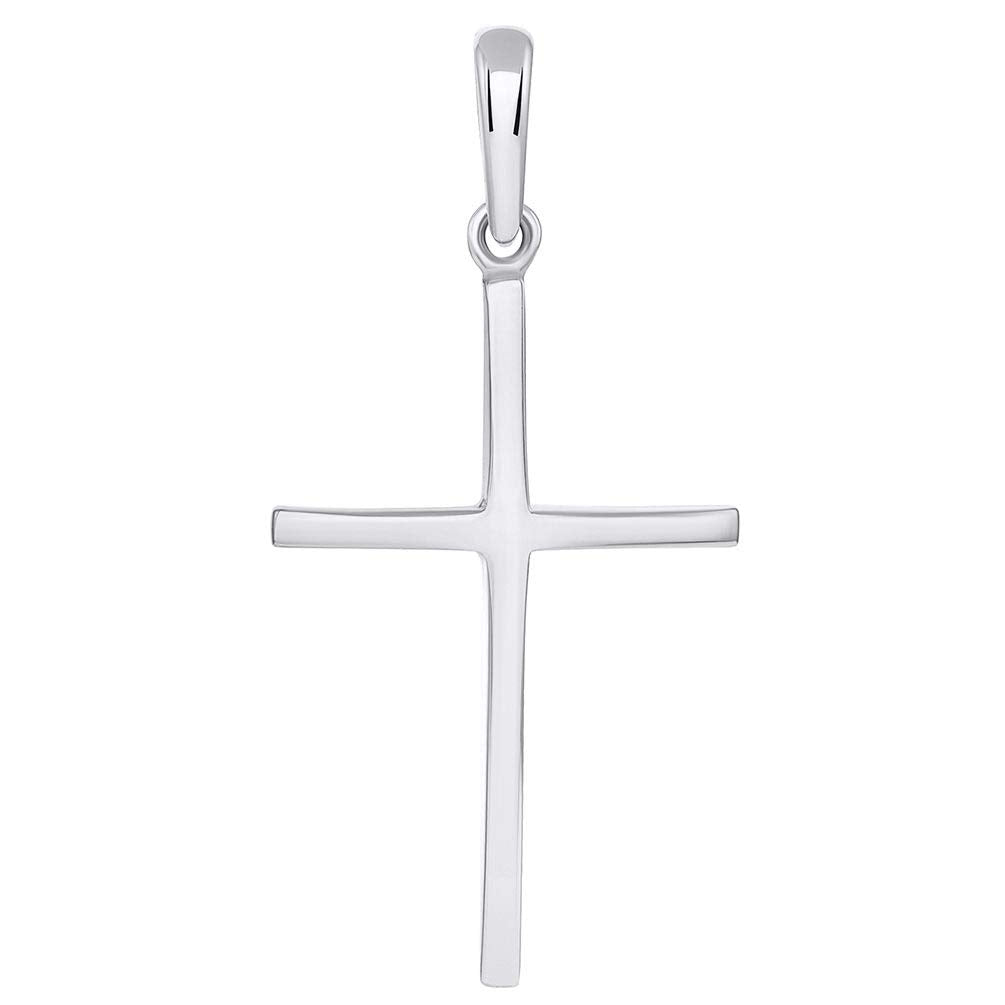 14k White Gold Solid Slender Slope Christian Cross Pendant