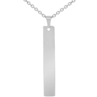 Load image into Gallery viewer, Solid 14k White Gold Engravable Personalized Vertical Bar Charm Pendant Necklace
