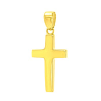 Load image into Gallery viewer, 14K Yellow Gold Polished Dainty Plain Cross Charm Pendant Cuban Chain Necklace
