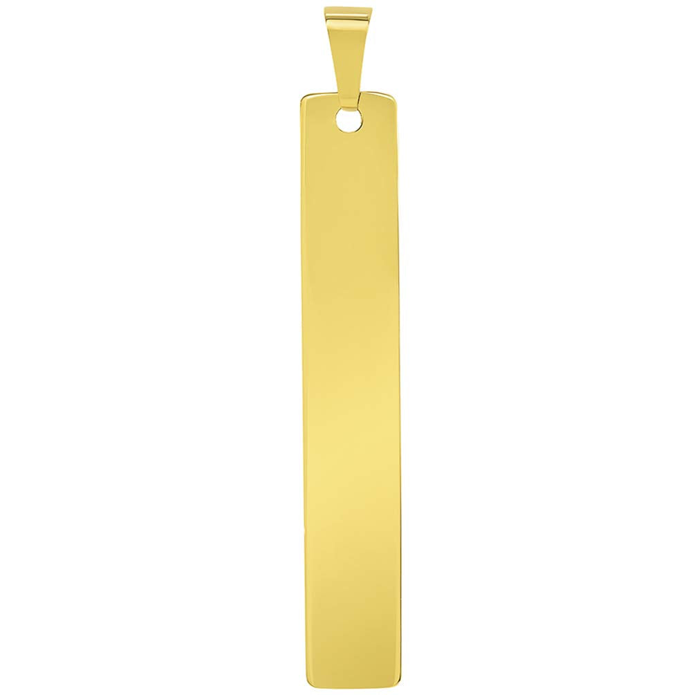 Solid 14k Yellow Gold Engravable Personalized Vertical Bar Charm Pendant