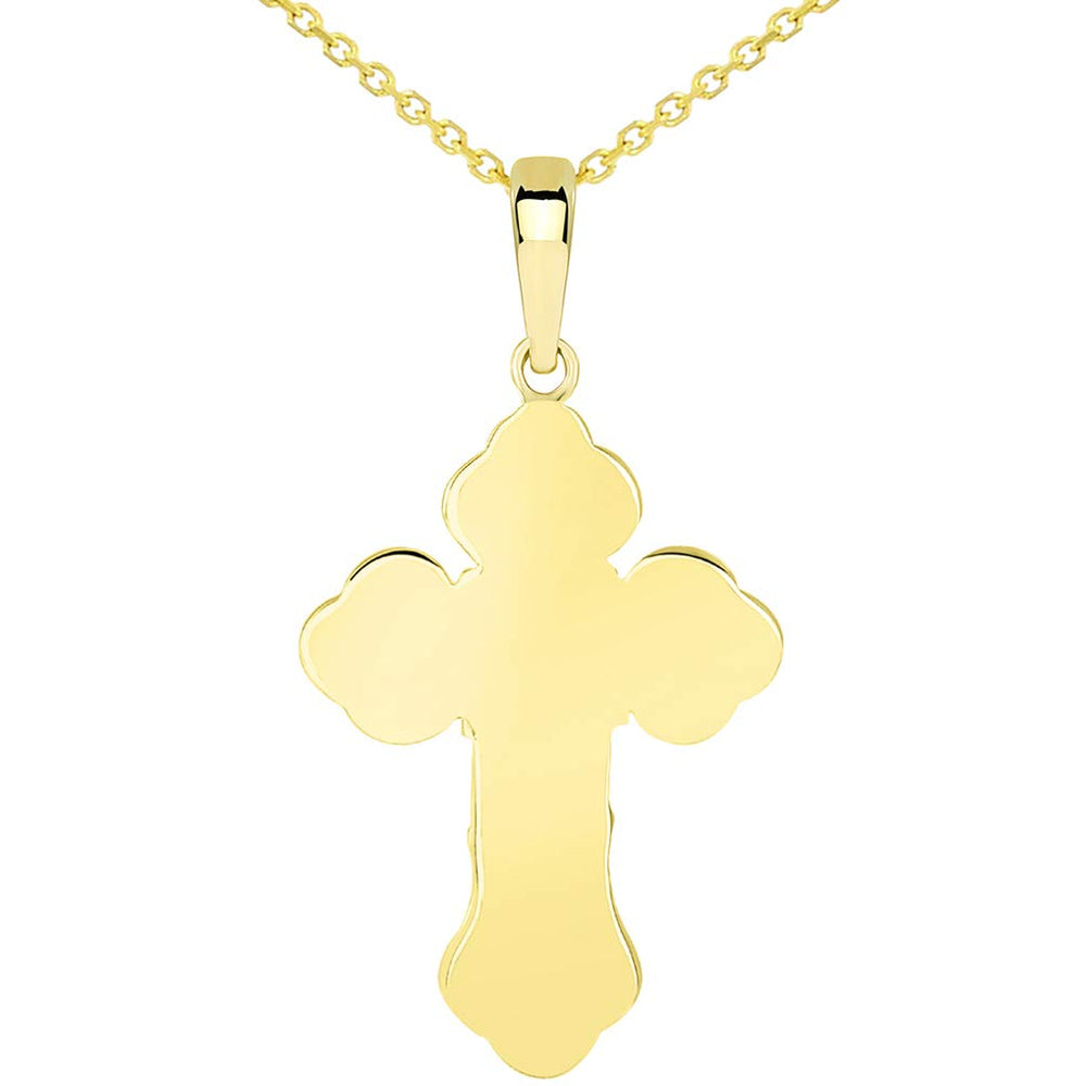 Solid 14k Yellow Gold Orthodox Silhouette Cross Pendant with Rolo Chain Necklace