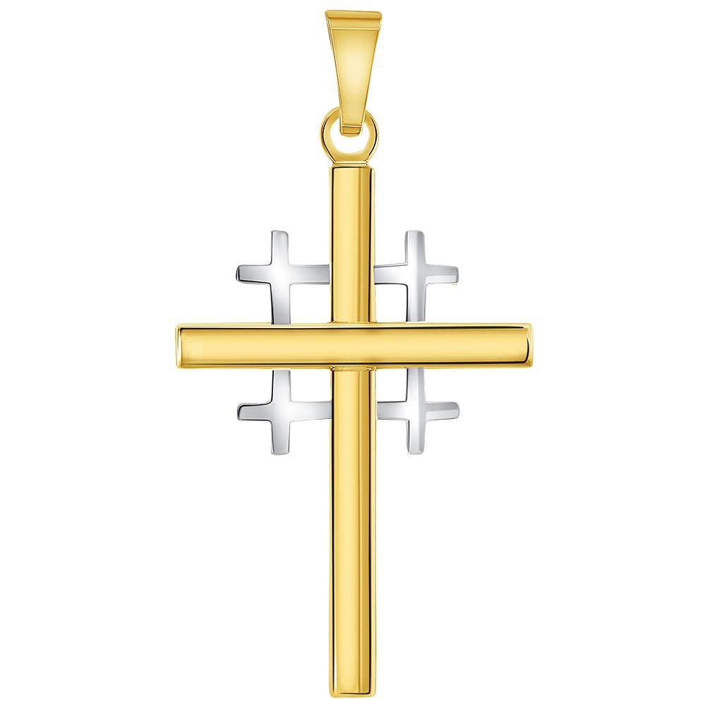 14k Two-Tone Gold Religious Crusaders Jerusalem Latin Plain Cross Pendant