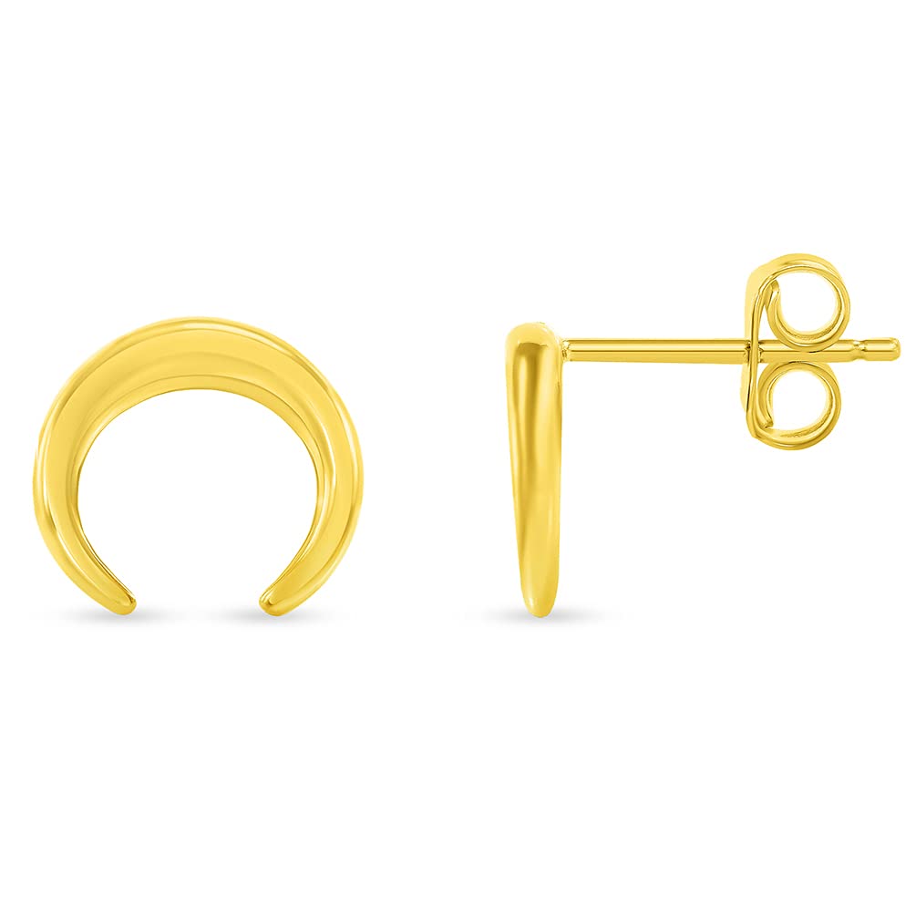 Solid 14k Yellow Gold Double Horn Crescent Moon Stud Earrings with Friction Back