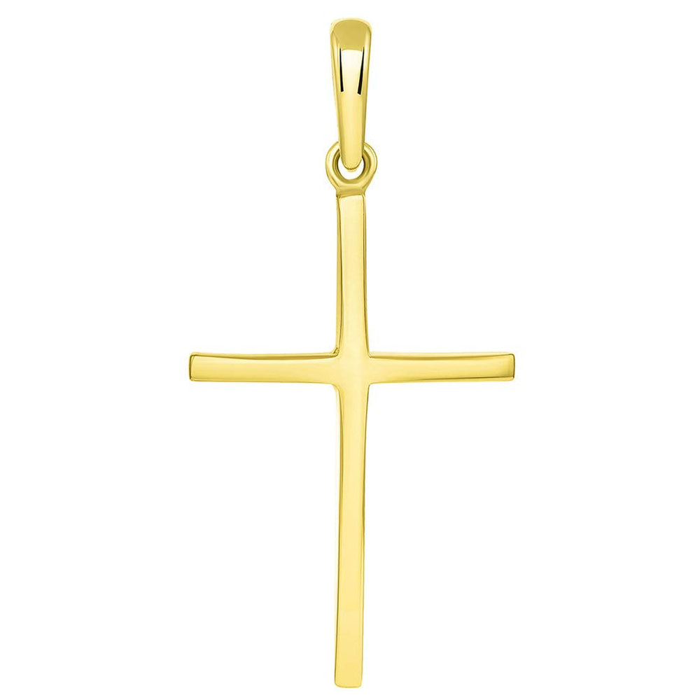 14k Yellow Gold Solid Slender Slope Christian Cross Pendant