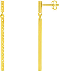 Load image into Gallery viewer, 14k Yellow Gold Textured Long Vertical Round Bar Dangle Drop Earrings with Push Back
