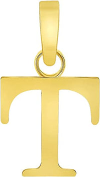Load image into Gallery viewer, Solid 14k Yellow Gold Mini Uppercase Initial Block Letter T Charm Pendant
