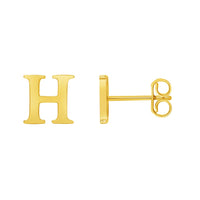 Load image into Gallery viewer, Solid 14k Yellow Gold Mini Uppercase Initial Block Letter Stud Earrings with Push-Back - A to Z
