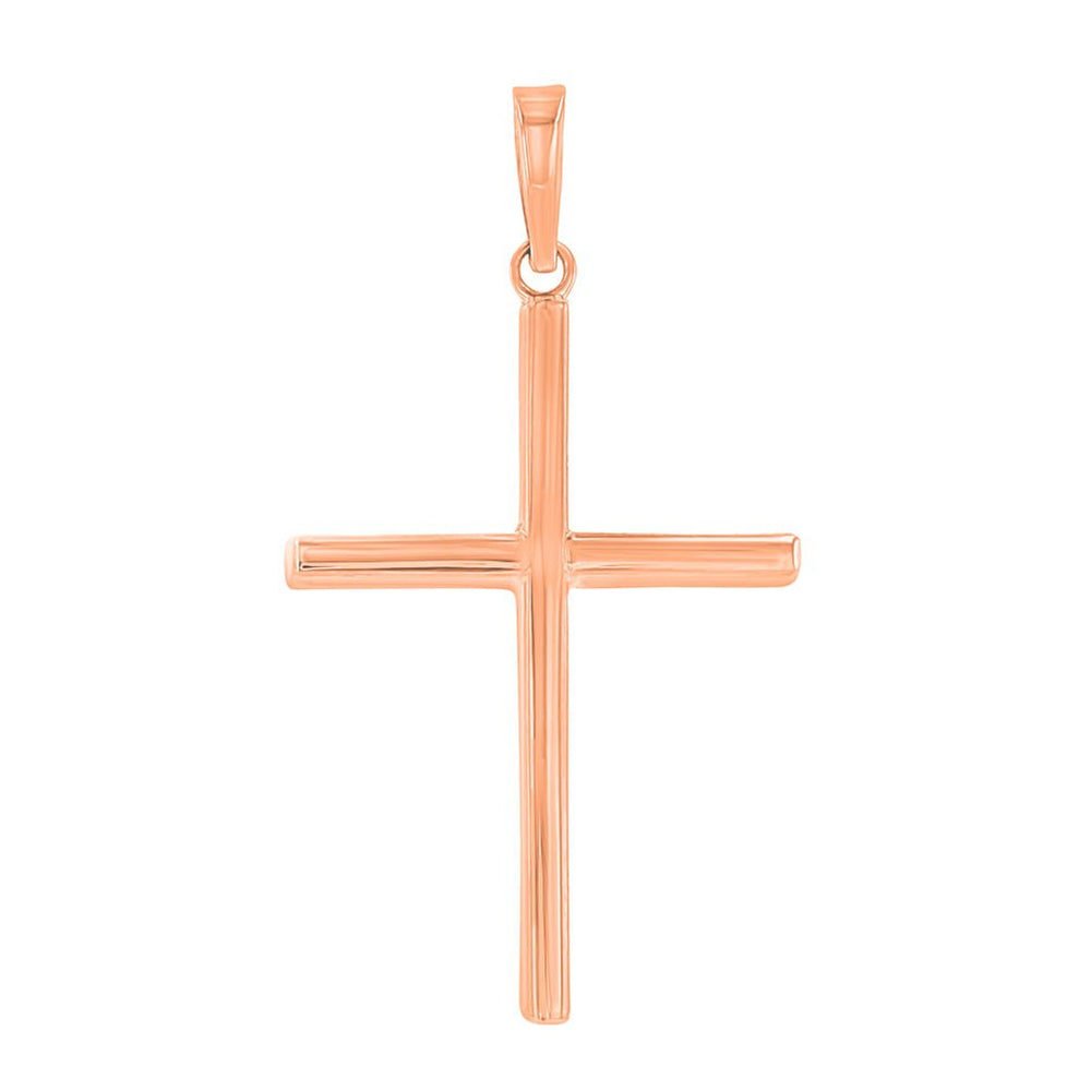 14K Rose Gold Plain Slender Cross Pendant with High Polish