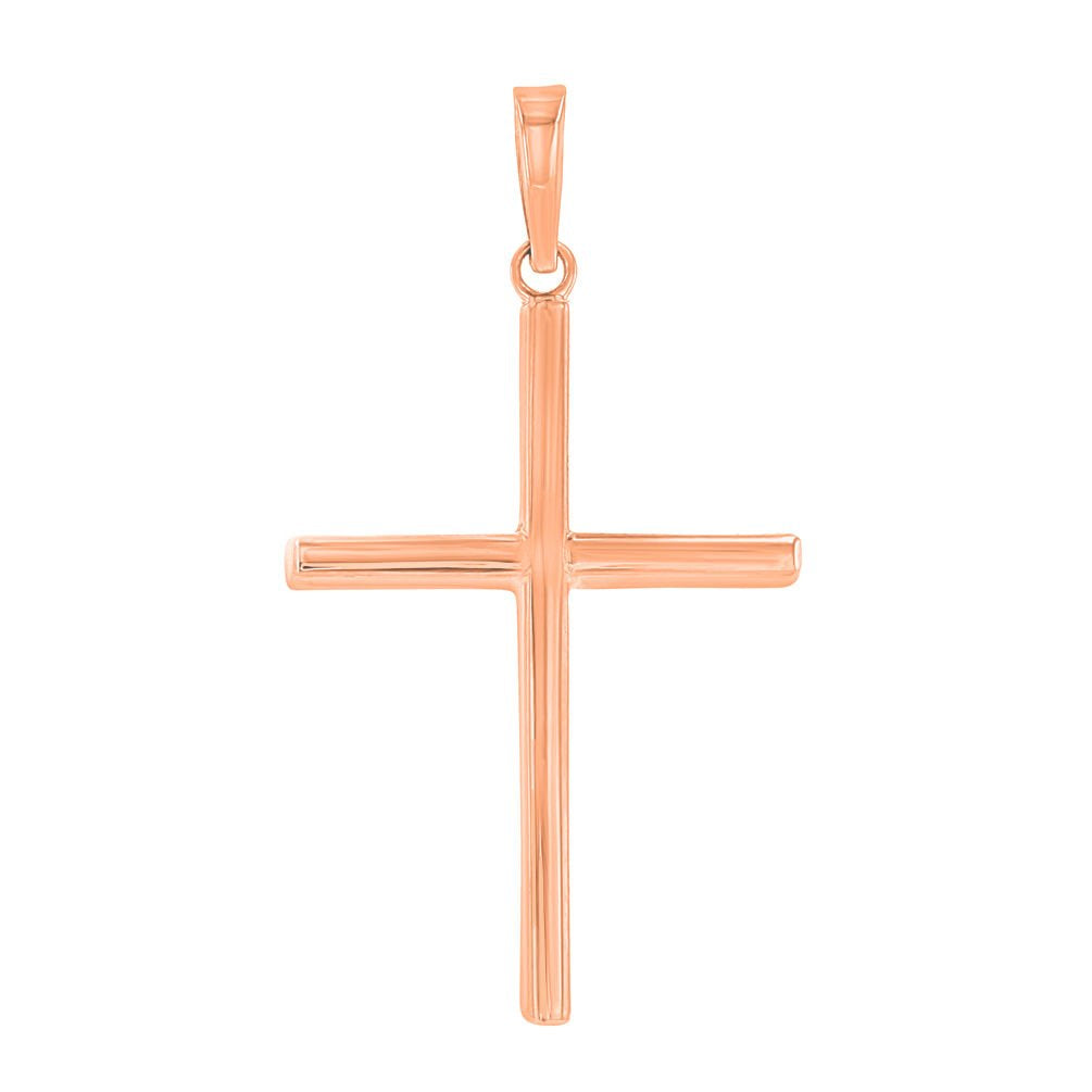 14K Rose Gold Plain Slender Cross Pendant with High Polish
