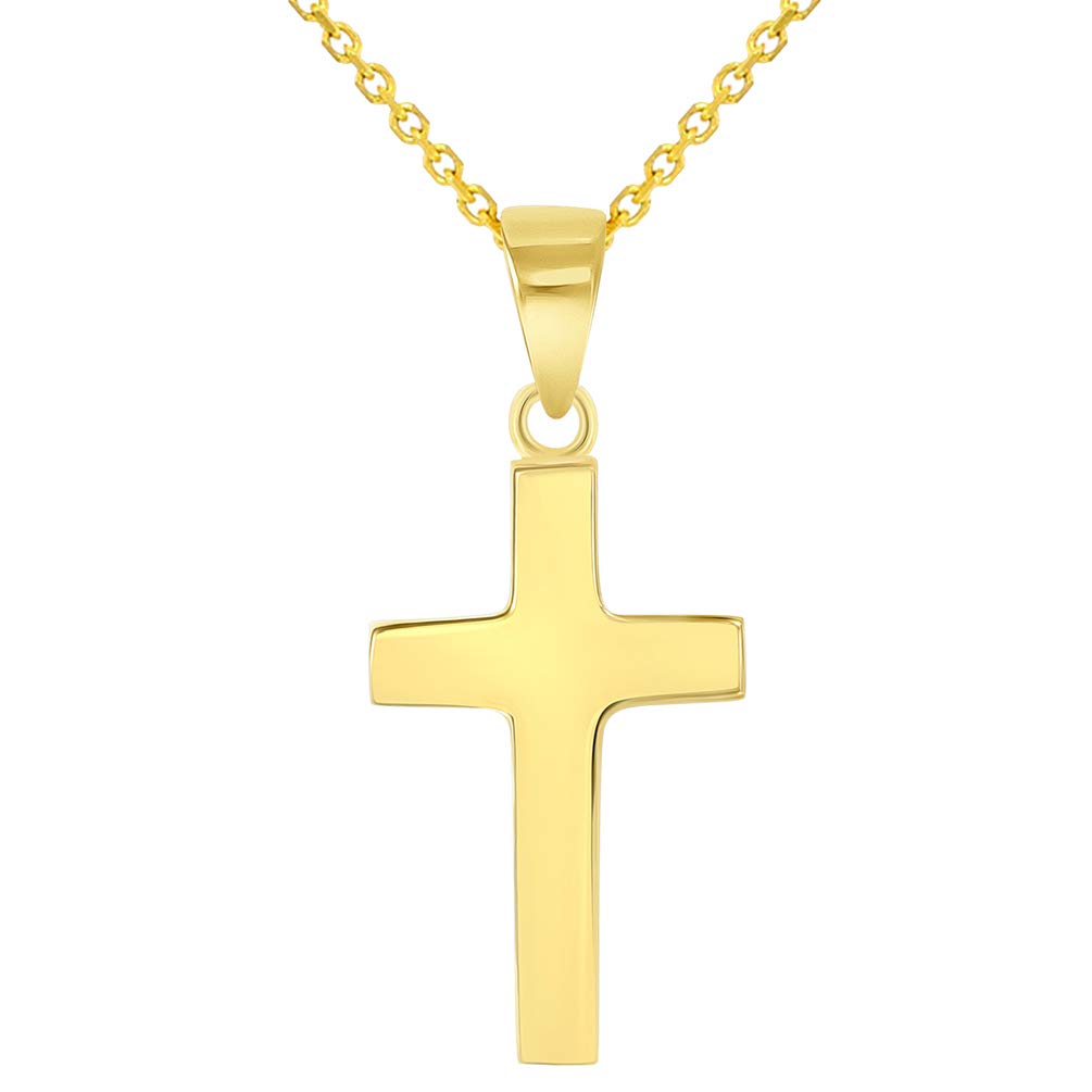 14k Yellow Gold Mini Classic Plain Religious Cross Pendant Necklace