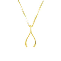 Load image into Gallery viewer, Solid 14k Yellow Gold Good Luck Wishbone Protection Necklace with Lobster Claw Clasp
