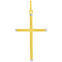 Load image into Gallery viewer, 14k Two-Tone Gold Slender Slanted Edge Plain Religious Cross Pendant with Figaro Chain Necklace
