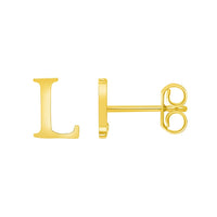 Load image into Gallery viewer, Solid 14k Yellow Gold Mini Uppercase Initial Block Letter Stud Earrings with Push-Back - A to Z
