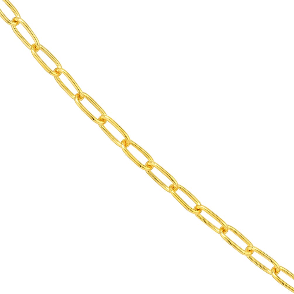 14k Yellow Gold 2.5mm Round Paperclip Link Chain Necklace with Lobster Claw Clasp