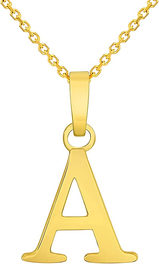 Solid 14k Yellow Gold Mini Uppercase Initial Block Letter Charm Pendant Necklace