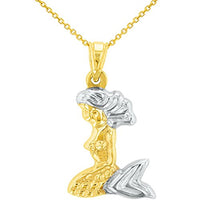 Load image into Gallery viewer, High Polish 14K Yellow Gold 3D Mermaid Charm Pendant Necklace
