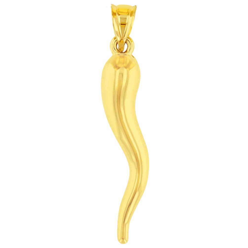 14k Yellow Gold Polished Large Cornicello Horn Pendant (30 x 8mm)