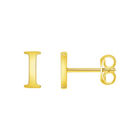 Load image into Gallery viewer, Solid 14k Yellow Gold Mini Uppercase Initial Block Letter Stud Earrings with Push-Back - A to Z
