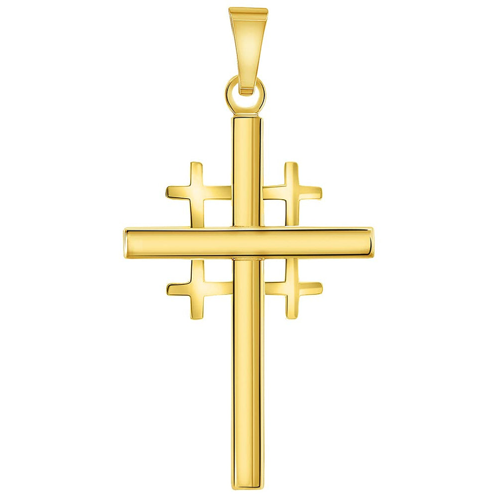 14k Yellow Gold Religious Crusaders Jerusalem Latin Plain Cross Pendant