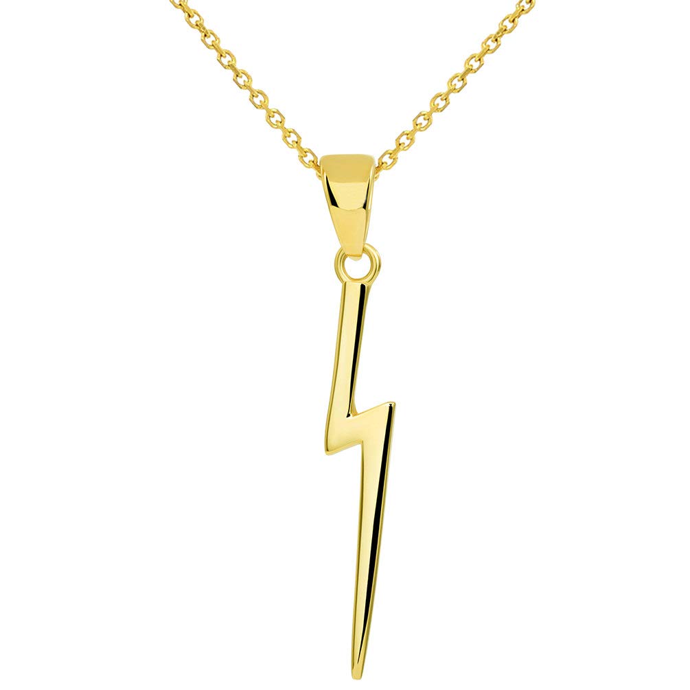 Solid 14k Gold Lightning Bolt Pendant Necklace - Yellow Gold