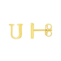 Load image into Gallery viewer, Solid 14k Yellow Gold Mini Uppercase Initial Block Letter Stud Earrings with Push-Back - A to Z
