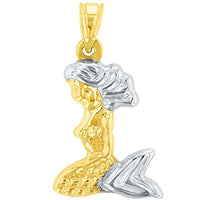 Load image into Gallery viewer, High Polish 14K Yellow Gold 3D Mermaid Charm Pendant Necklace
