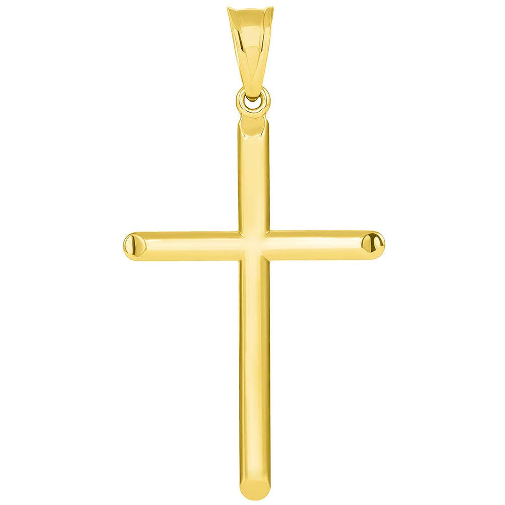 14k Gold Large Religious Tube Cross Pendant - 2 Different Styles Available
