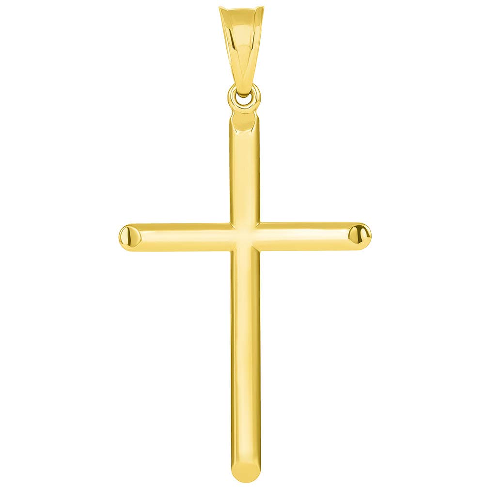 14k Gold Large Religious Tube Cross Pendant - 2 Different Styles Available