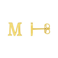 Load image into Gallery viewer, Solid 14k Yellow Gold Mini Uppercase Initial Block Letter Stud Earrings with Push-Back - A to Z
