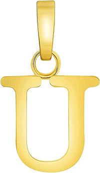 Load image into Gallery viewer, Solid 14k Yellow Gold Mini Uppercase Initial Block Letter U Charm Pendant
