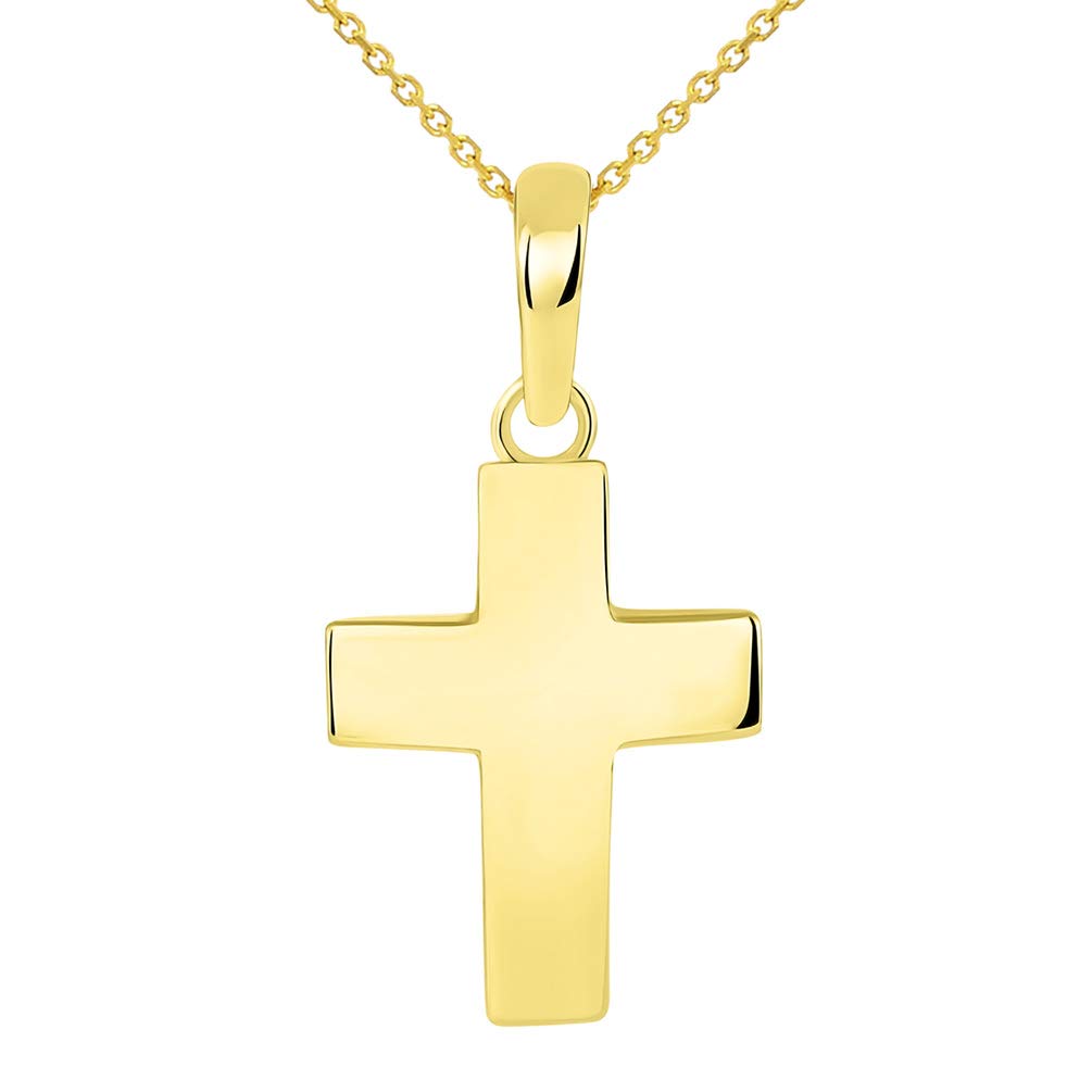 Solid 14k Yellow Gold Plain Mini Cross Charm Pendant Necklace
