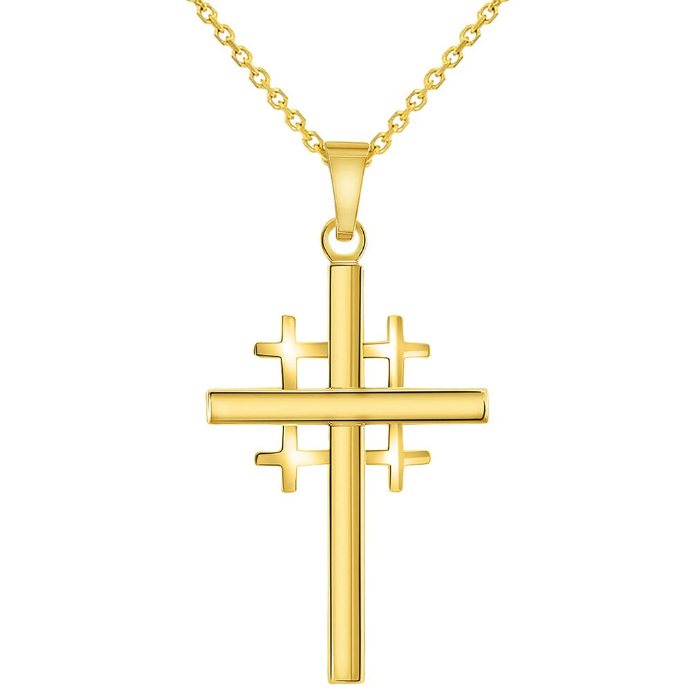 14k Yellow Gold Religious Crusaders Jerusalem Latin Plain Cross Pendant Necklace