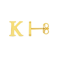 Load image into Gallery viewer, Solid 14k Yellow Gold Mini Uppercase Initial Block Letter Stud Earrings with Push-Back - A to Z

