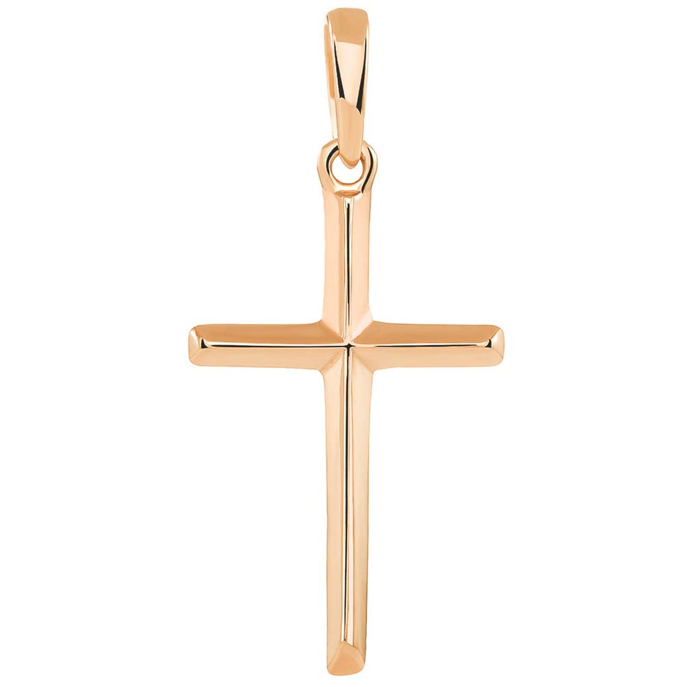 14K Solid Rose Gold Traditional Simple Religious Cross Pendant