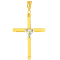 Load image into Gallery viewer, 14K Two Tone Gold Plain Celtic Trinity Cross with Triquetra Symbol Pendant Figaro Chain Necklace
