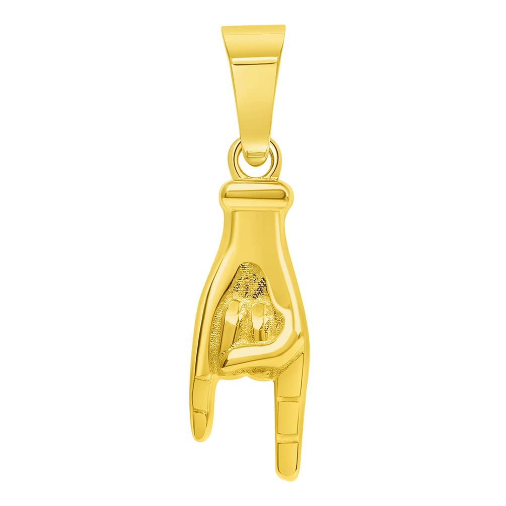 Solid 14k Yellow Gold Mini Hand Charm Mano Cornuto Good Luck Sign Pendant