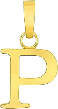 Load image into Gallery viewer, Solid 14k Yellow Gold Mini Uppercase Initial Block Letter P Charm Pendant
