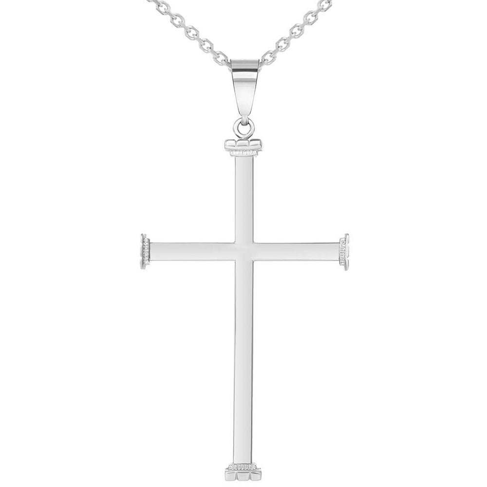 14k White Gold High Polished Religious Plain Cross Pendant Necklace