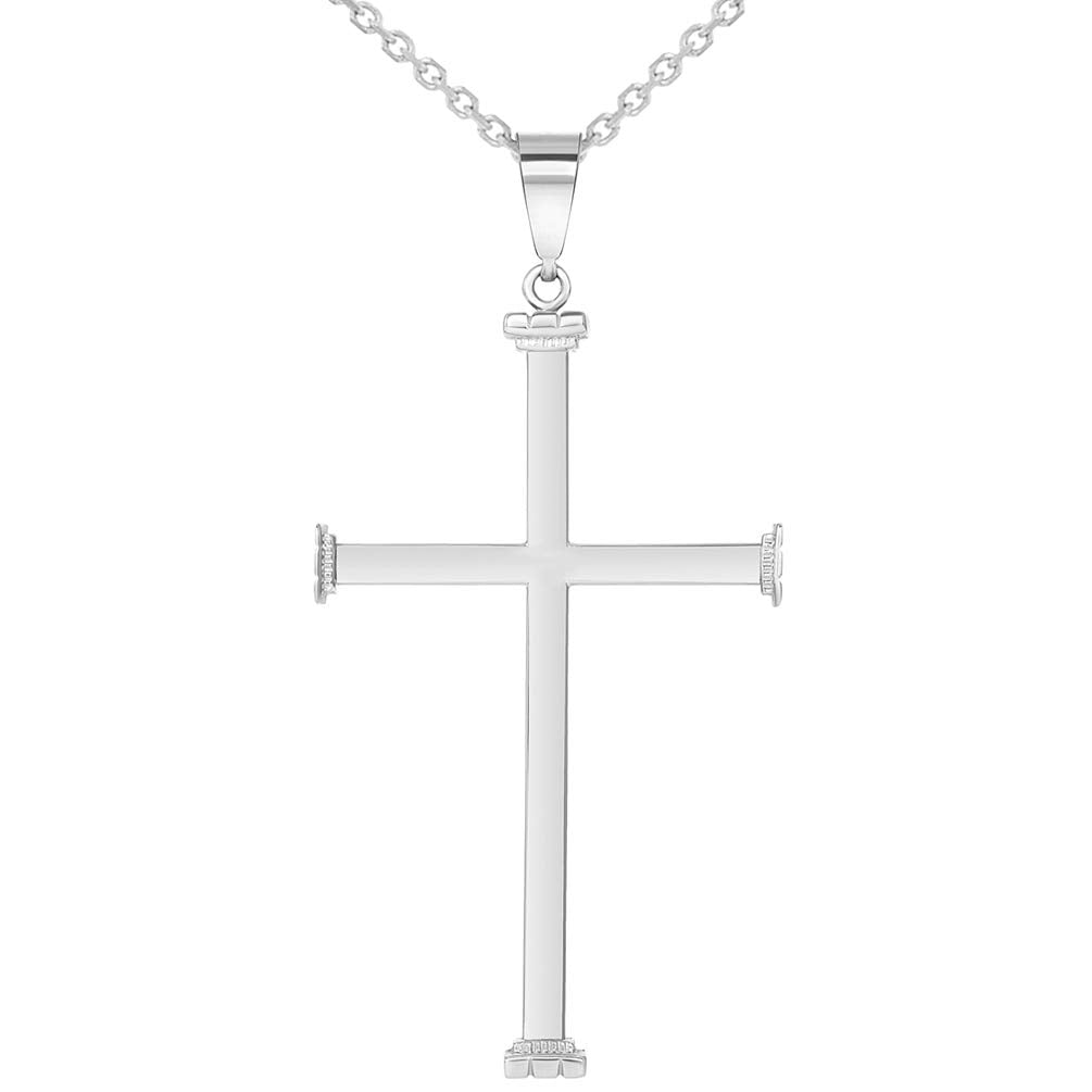14k White Gold High Polished Religious Plain Cross Pendant Necklace