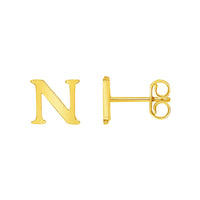 Load image into Gallery viewer, Solid 14k Yellow Gold Mini Uppercase Initial Block Letter Stud Earrings with Push-Back - A to Z
