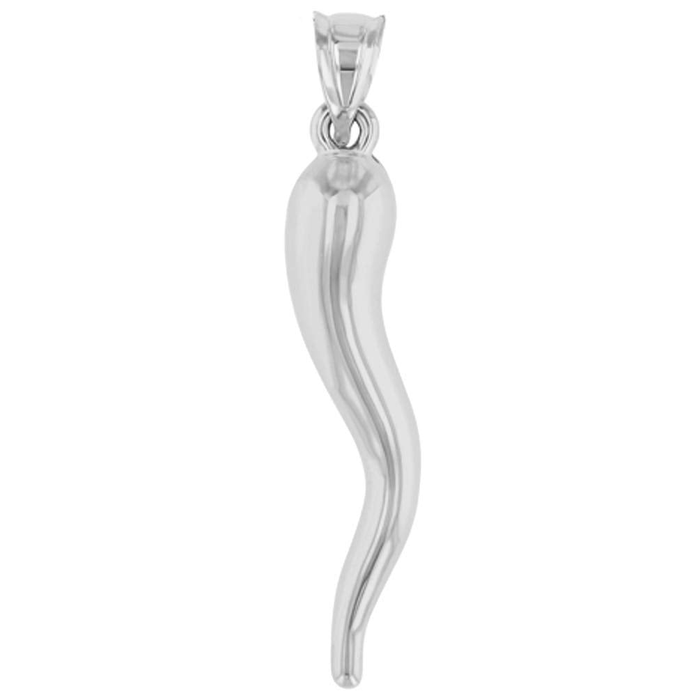 14k White Gold Polished Large Cornicello Horn Pendant (30 x 8mm)