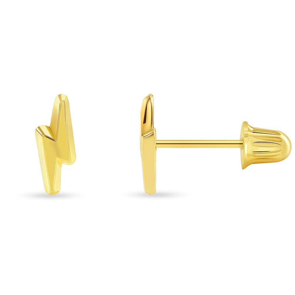 14k Yellow Gold Mini Lightning Bolt Stud Earrings with Screw Back