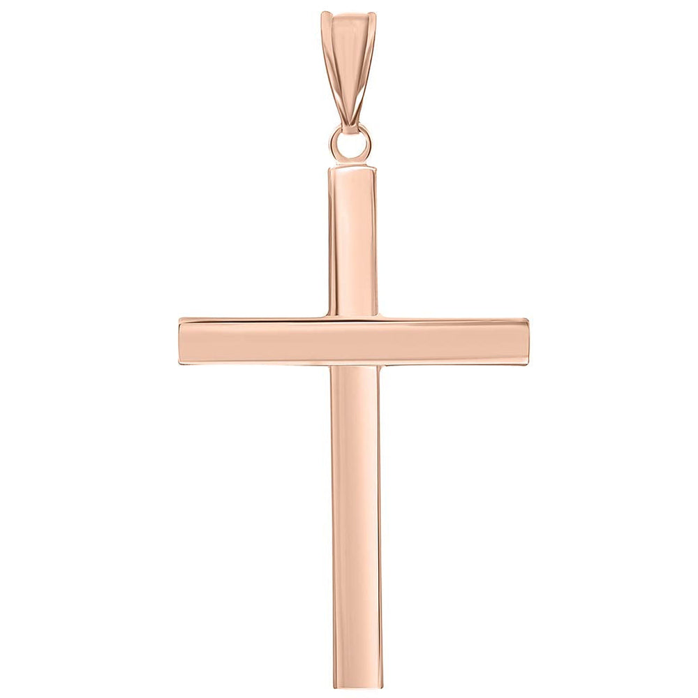 14K Rose Gold Simple Religious Cross Pendant with High Polish Finish