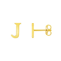 Load image into Gallery viewer, Solid 14k Yellow Gold Mini Uppercase Initial Block Letter Stud Earrings with Push-Back - A to Z
