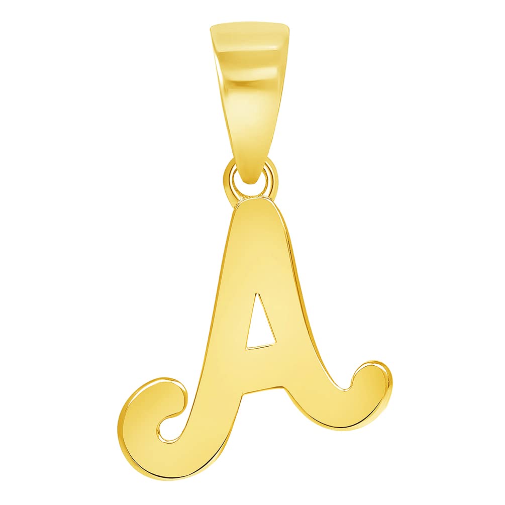 Solid 14k Yellow Gold Mini Uppercase Initial Script Letter Charm Pendant