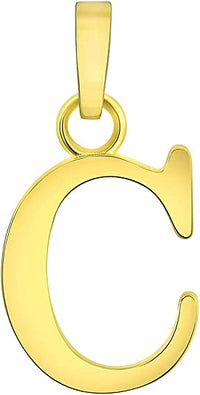 Load image into Gallery viewer, Solid 14k Yellow Gold Mini Uppercase Initial Block Letter C Charm Pendant
