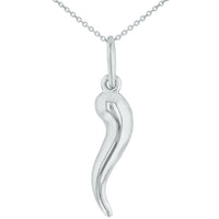 Load image into Gallery viewer, 14K White Gold Polished Dainty Cornicello Horn Charm Pendant with Chain Necklace
