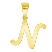 Load image into Gallery viewer, Solid 14k Yellow Gold Mini Uppercase Initial Script Letter Charm Pendant
