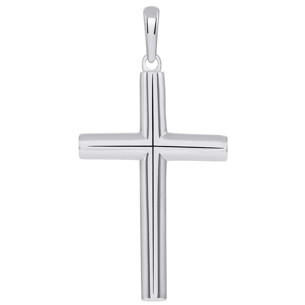 Solid 14k White Gold Rounded Edge Simple Christian Cross Pendant