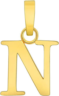 Load image into Gallery viewer, Solid 14k Yellow Gold Mini Uppercase Initial Block Letter N Charm Pendant
